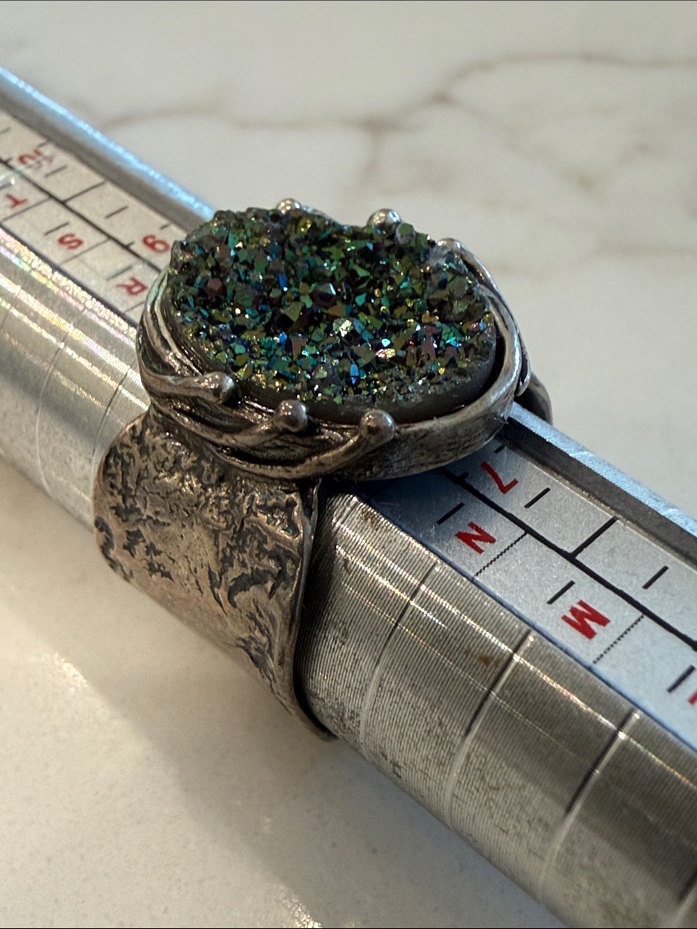 Regina Lane hammered silver and quartz druzy ring, size 7